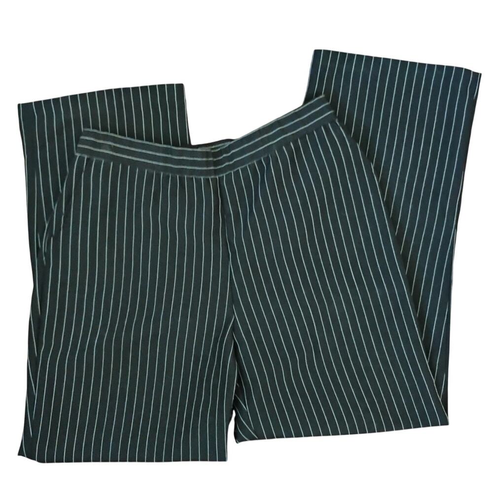 90s Y2K Vintage Roamans Black White Pinstripe Wide Leg Pants 10WP Soft Power - Picture 17 of 17